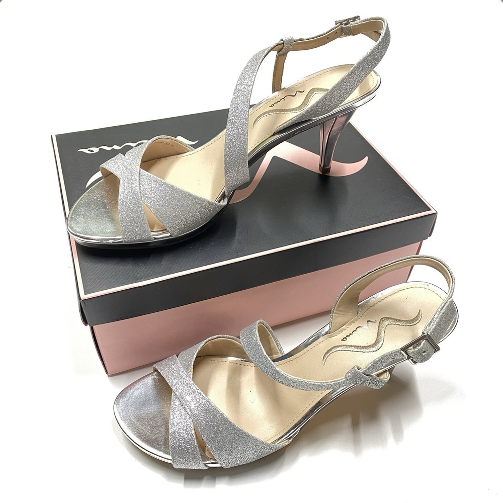 Nina Nazlee Platform Sparkly Strappy Women's 10M Heels Silver Refined Metallic